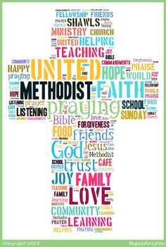 a cross made up of words that say,'the united methodist faith is listening to us