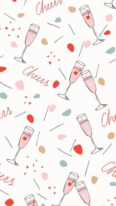 seamless pattern with wine glasses and confetti on white background for valentine's day