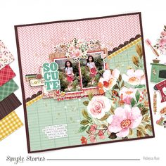 a scrapbook page with flowers and papers