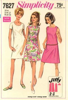 two women's dresses and one woman's dress are shown in this sewing pattern