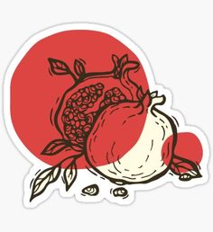 pomegranates with leaves on a white background in the style of hand drawing