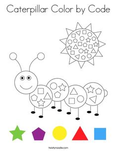 the caterpillar color by code for children to learn how to draw and paint