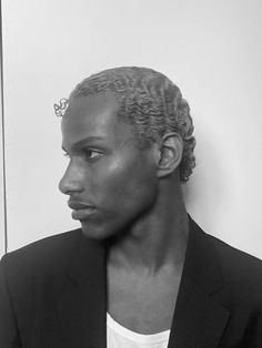 #classic #slickedbackhair #model Slicked Back Curly Hair Men, Slick Back Curly Hair Men, Slick Back Curly Hair, Back Curly Hair, Blue Photoshoot, Slick Back Hair, Vintage Makeup Looks, 3c Hair, Black Men Hairstyles