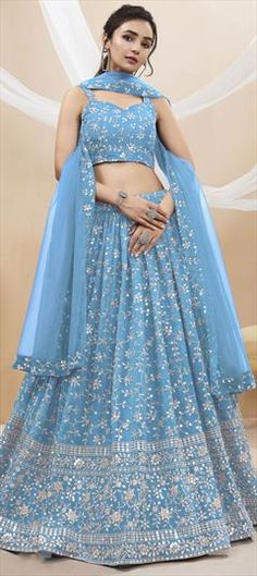 Blue color Lehenga in Georgette fabric with Embroidered, Sequence, Thread, Zari work Light Blue Resham Embroidery Choli For Wedding, Light Blue Resham Embroidered Lehenga For Wedding, Light Blue Lehenga With Resham Embroidery For Wedding, Blue Sharara With Intricate Embroidery For Wedding, Light Blue Resham Embroidery Lehenga For Wedding, Wedding Blue Sharara With Intricate Embroidery, Light Blue Floor-length Choli For Wedding, Floor-length Light Blue Choli For Wedding, Light Blue Floor-length Wedding Choli