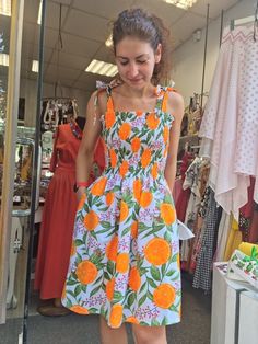 Beautiful designer dress from our atelier. Handmade in Bulgaria from high quality cotton fabric from the outside and cotton lining on the inside. Sizes from XXS to 3XL Orange Printed Dress, Elasticated Dress, Orange Midi Dress, Dress Orange, Victoria Dress, Vintage Style Dresses, Designer Dress, Printed Dress, Mode Vintage