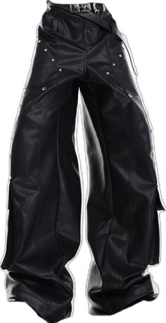 Casual Black Faux Leather Cargo Pants, Black Faux Leather Cargo Pants With Pockets, Black Faux Leather Bottoms With Side Pockets, Black Straight Leg Bottoms For Winter, Fitted Black Leather Pants With Pockets, Black Leather Bottoms With Cargo Pockets, Spring Streetwear Faux Leather Pants, Casual Faux Leather Cargo Pants With Belt Loops, Black Leather Cargo Pants With Cargo Pockets