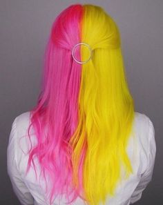 Platinum And Vivid Hair, Bright Colored Hair, Neon Hair Color, Half And Half Hair, Bright Hair Colors