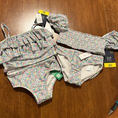 Perfect Bundle Set For Twins Or Just Changing Out To A Different Top Or Bottom If Needed. Both 2 Piece Sets Are New With 50+ Upf Protection. Each Lists For $34.95 Totally $69.90. New In Excellent Condition! Child Alibaba Swimwear, Floral Bikinis, 2 Piece Sets, Gap Kids, Kids Swimming, Pajama Shirt, Walker Boots, Fit N Flare Dress, Rain And Snow Boots