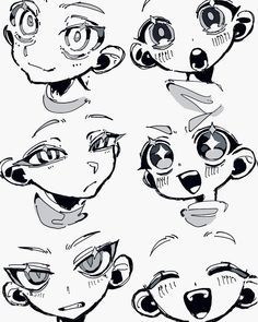 cartoon faces drawn in black and white with different expressions