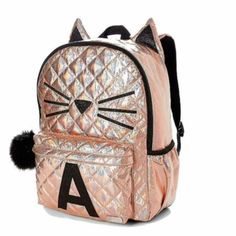 Nwt Justice Girls Quilted Cat Kitty Initial Backpack Rucksack School Bag Rose Gold 12" W X 5" L X 17" H Initial. R Student Backpack With Cat Design, Back To School Bags With Cat Design, School Backpack With Cat Design, Cat Design Backpack For Back To School, Cat Design School Backpack, Cute Backpack With Cat Design For Back To School, Back To School Bag With Cat Design, Trendy School Backpack With Cat Design, Back To School Backpack With Cat Design