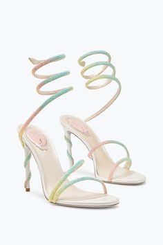 Margot Burano White Sandal With Degradé Crystals 105 Sleek Wardrobe, Mermaid Shoes, White Sandal, Sandal Platform, Rene Caovilla, Stylish Glasses, Fancy Shoes, Cute Heels, Shoes Flats Sandals