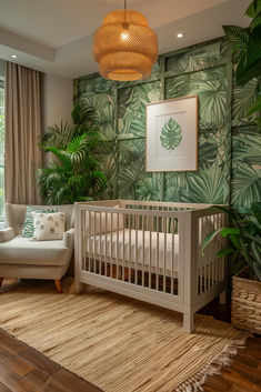 50 Amazing Baby Boy Nursery Decor Ideas to Inspire You Rainforest Theme Nursery, Island Theme Nursery, Palm Tree Nursery, Tropical Baby Nursery, Baby Boy Nursery Ideas, Safari Nursery Boy, Boy Nursery Ideas, Nursery Guest Room, Jungle Themed Nursery