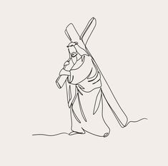 a drawing of jesus carrying the cross