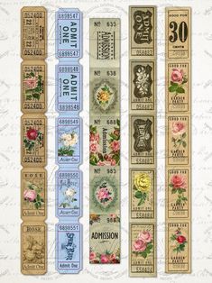 some old fashioned labels with flowers on them