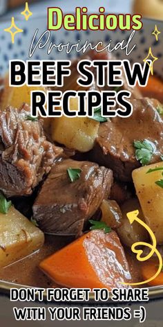 the cover of delicious homemade beef stew recipes