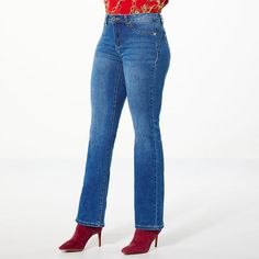 IMAN Global Chic Perfect Fit 360 Slim Bootcut Jean Perfect for every height and body type, this best-selling jean from Iman continues to be a fan favorite. The smoothing interior mesh tummy panel creates a fit that flatters, and style that matters. Bootcut Jean, Bootcut Jeans, Fashion Clothes Women, Black And Brown, Straight Leg, Perfect Fit, Women Jeans, Mesh, Fan