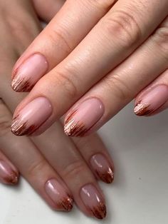 Gel Nails Ideas Short Autumn, Autumn Nails Short French Tip, Autumnal French Tip Nails, Glitter Autumn Nails, Autumn French Tips, Autumnal Nail Designs, Autumn Gel Nails Designs, French Autumn Nails, Thanksgiving Nail Designs Fall Autumn