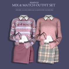 two female mannequins wearing sweaters and skirts with text reading mixings & matching outfits