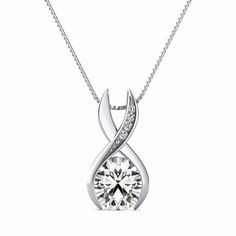 Round Moissanite Infinity Bezel Set Pendant Necklace in Sterling Silver - ReadYourHeart Marriage Gifts, Infinity Pendant, Silicon Carbide, Pretty Box, Round Moissanite, Timeless Jewelry, Stone Cuts, 2 Carat, 1 Carat