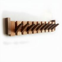 a wall mounted wooden rack with six pieces of wood attached to it