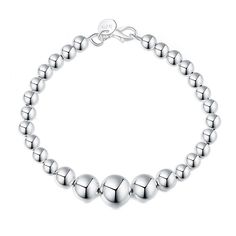 Silver Plated 925 Exquisite Sandy Beads Bracelet - Kirijewels.com Elegant Silver Bracelets With Large Beads, Elegant Silver Bracelet With Large Beads, Silver Polished Beaded Bracelets, Classic Silver Beaded Round Bracelets, Classic Beaded Bracelets With Silver Beads, Silver Rosary Bracelet For Jewelry Making, Pearl Bracelet With Silver Beads, Elegant Beaded Bracelets With Sterling Silver Clasp, Elegant Beaded Bracelet With Sterling Silver Clasp