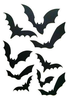 the silhouettes of bats are shown on a white background, with one flying in the air