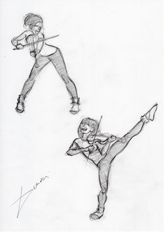 two drawings of people doing different poses