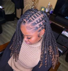 Flat Loc Styles, Loc Styles For Graduation, Loc Flat Twist Style, Loc Styles For Graduation Cap, Down Loc Styles For Women, Side Part Loc Styles, Two Strand Loc Styles For Women, Styles For Long Locs, Medium Length Loc Styles