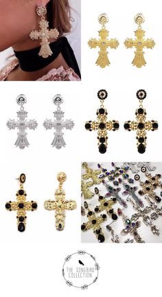 Sovereign Cross Earring Collection - 7 Styles LAST CHANCE!! – The Songbird Collection Ear Jacket Earring Gold, Constellation Piercings, Cross Earring, Gold Ear Jacket, Gold Tassel Earrings, Black Gems, Beaded Tassel Earrings, Handmade Earrings Beaded, Earring Collection