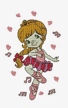 a cross stitch pattern of a girl with musical notes