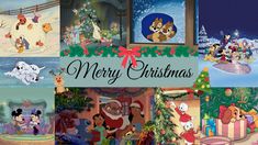 many cartoon characters are depicted in this merry christmas photo collage with the words merry christmas