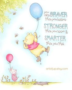 a winnie the pooh birthday card with an image of a pig holding a balloon