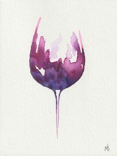 Watercolor Wine Glass Tutorial, Watercolour Wine Glass Painting, Wine Drawing Easy, Watercolor Wine Glass Painting, Simple Watercolor Ideas, Wine Watercolor