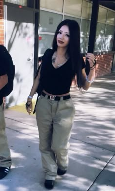 90s fashion old school outfits chola outfits dickies pants creds// @cacag1rll 90s Fashion Outfits Chicana, Emo Chicana Outfits, Y2k Chicana Outfits, Outfit Ideas Chicana, Chula Outfits 90s, Chola Inspired Outfit, Dark Latina Aesthetic, Chola Outfits For School, 90s Chicana Outfits