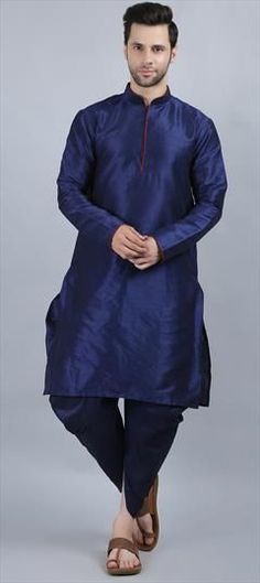 Blue color Dhoti Kurta in Dupion Silk fabric with Thread work Blue Kurta With Pallu For Festivals, Blue Art Silk Kurta For Diwali, Blue Art Silk Kurta With Traditional Drape, Bollywood Style Blue Art Silk Kurta, Blue Bollywood Art Silk Kurta, Blue Art Silk Bollywood Kurta, Designer Dhoti Kurta For Men, Mens Dhoti Kurta, Mens Dhoti Pattern