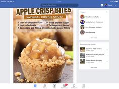 a facebook page with an image of some food on it and the caption apple crisp bites oatmeal cookie trust