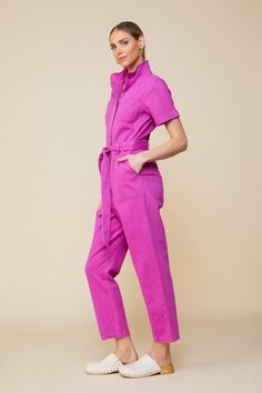 Our favorite 30-second outfit. This popular utility-inspired jumpsuit zips up at the front and cinches with a self-tie belt. It's got short sleeves and a straight-leg silhouette with pockets aplenty. •Short sleeves •Zip placket •Self-tie belt •Patch pockets •Straight-leg silhouette •Elastic Waistband Item Number: 73863 Jumpsuit With Pockets, Utility Jumpsuit, Dark Magenta, Wardrobe Update, Fantasy Fashion, Kawaii Fashion, Blue Shorts, Zip Up, Overalls