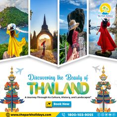 an advertisement for the book, discovering the beauty of thailand with images of people in traditional costumes