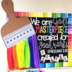 a colorful bulletin board with the words we are our masterpiece created for god's ephesians