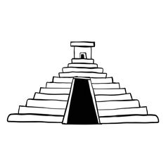 a black and white drawing of a pyramid with steps leading up to the top, on a white background