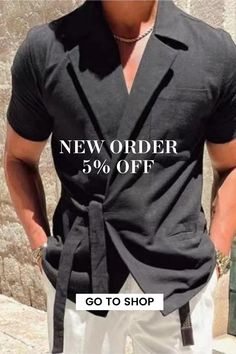 Men's Solid Color Cotton Linen Casual Lace Up Fashion Loose Shirt Slim Fit V-neck Shirt For Summer, Fitted Tops With Casual Collar For Workwear, Slim Fit Short Sleeve Summer T-shirt, Slim Fit Crew Neck Summer Tops, Slim Fit Crew Neck Top For Summer, Summer Slim Fit Crew Neck Tops, Slim Fit Short Sleeve T-shirt For Spring, Slim Fit Collared Top For Summer, Collared Slim Fit Top For Summer