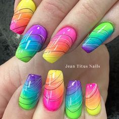 Bright Nail Art, Paris Nails, Rainbow Nails Design, Neon Acrylic Nails, Unghie Sfumate, Nails Summer Nails, Nail Trend, Colorful Nail, Fancy Nails Designs