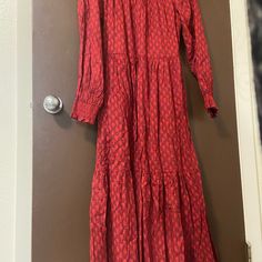 Xs Women Crew Neck Long Dress Maxi Regular Size Xs Color Red Long Sleeve Crew Neck Red Maxi Dress For Fall, Red Cotton Dress For Fall, Red Long Sleeve Cotton Maxi Dress, Casual Red Cotton Midi Dress, Red Casual Midi Dress For Fall, Casual Red Midi Dress For Fall, Red Fitted Cotton Maxi Dress, Fitted Red Cotton Maxi Dress, Red Long Sleeve Cotton Midi Dress