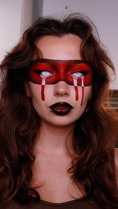 5/31 Halloween Makeup 🎃 • #makeup#halloween#halloweenmakeup#halloweentutorial#makeuplooks#makeupideas Button Eyes Makeup, Rhinestone Blood Makeup, Horn Makeup, Black Light Makeup, Blood Makeup, Natural Makeup Style, Jelly Wallpaper, Mask Makeup, Scary Makeup