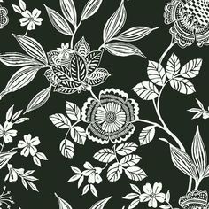 Wood Cut Jacobean Wallpaper in Black and White from the Silhouettes Collection by York Wallcoverings Jacobean Wallpaper, Stripped Wallpaper, York Wallpaper, York Wallcoverings, Wood Wallpaper, Wood Cut, Black And White Wallpaper, Fabric Houses, Burke Decor