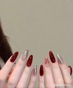 Red Colour Nail Art Designs, Asian Nail Art, Makeup Wisuda, Long Red Nails, Nailart Ideas, January Nails, Valentines Makeup