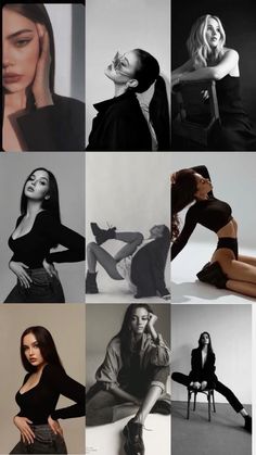 a series of photos with different women in black and white