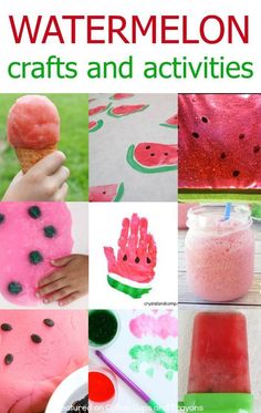 watermelon crafts and activities for kids to do with their hands, fingers and feet