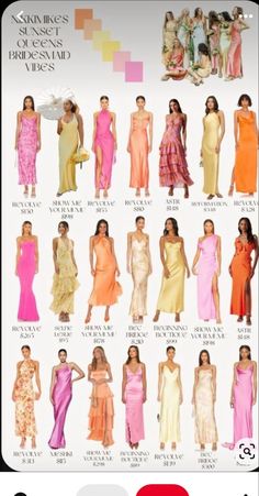 an image of women's dresses in different colors