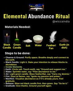 an advertisement for the element abundance ritual with candles and other items in front of it